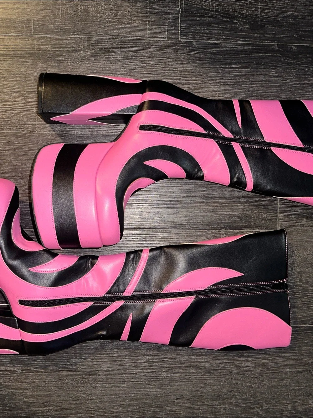 Current Mood Pink & Black Swirl Platform Knee-High Boots